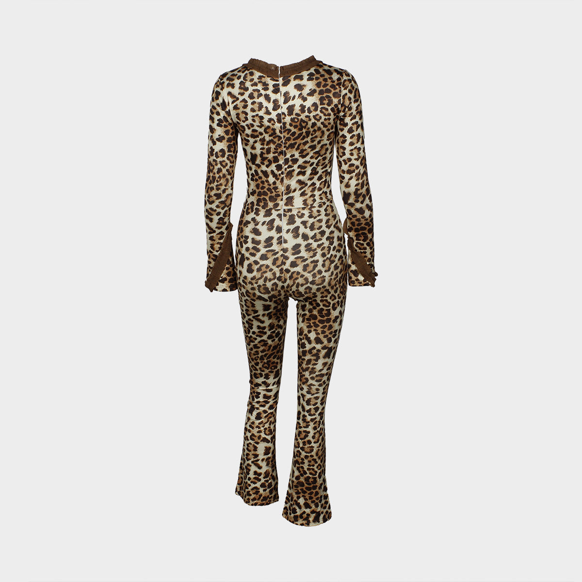 Fashion Slimming Sexy Patchwork Hollow Leopard Print Mesh See-Through Jumpsuit 9