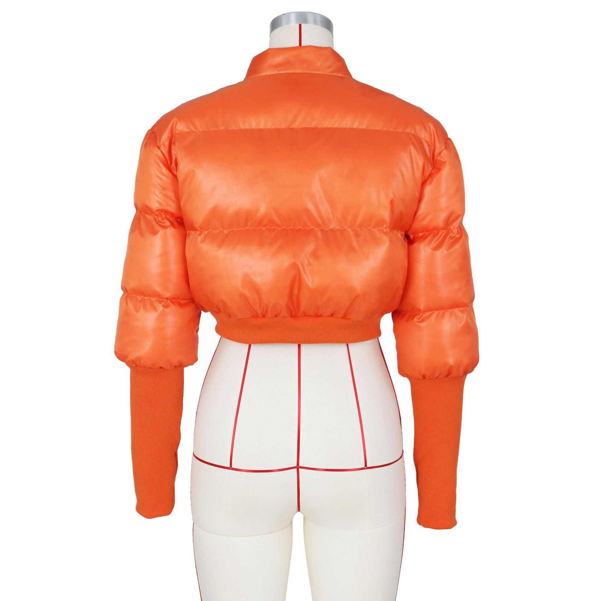 Women Winter Stand Collar Crop Padded Jacket 15