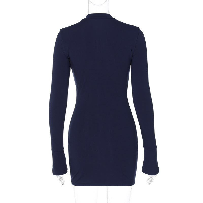 Women Autumn and Winter Round Neck Long Sleeve Sexy Bodycon Dress 13