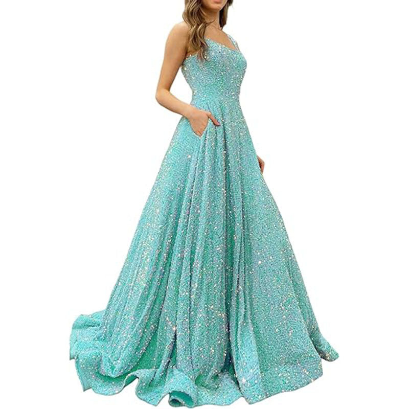 Luxury Sequin Prom Dress Side Slit Glitter Long A Line Formal Party Evening Dress(process time 3-7days)