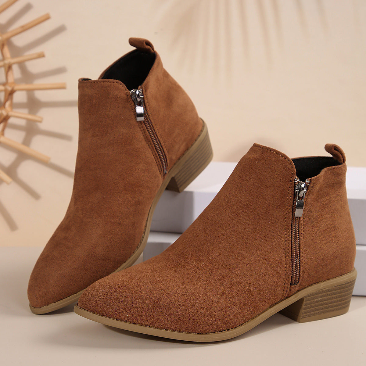 Women's Winter Plus Size Suede Pointed Side Zip Mid Heel Chelsea Boots 8