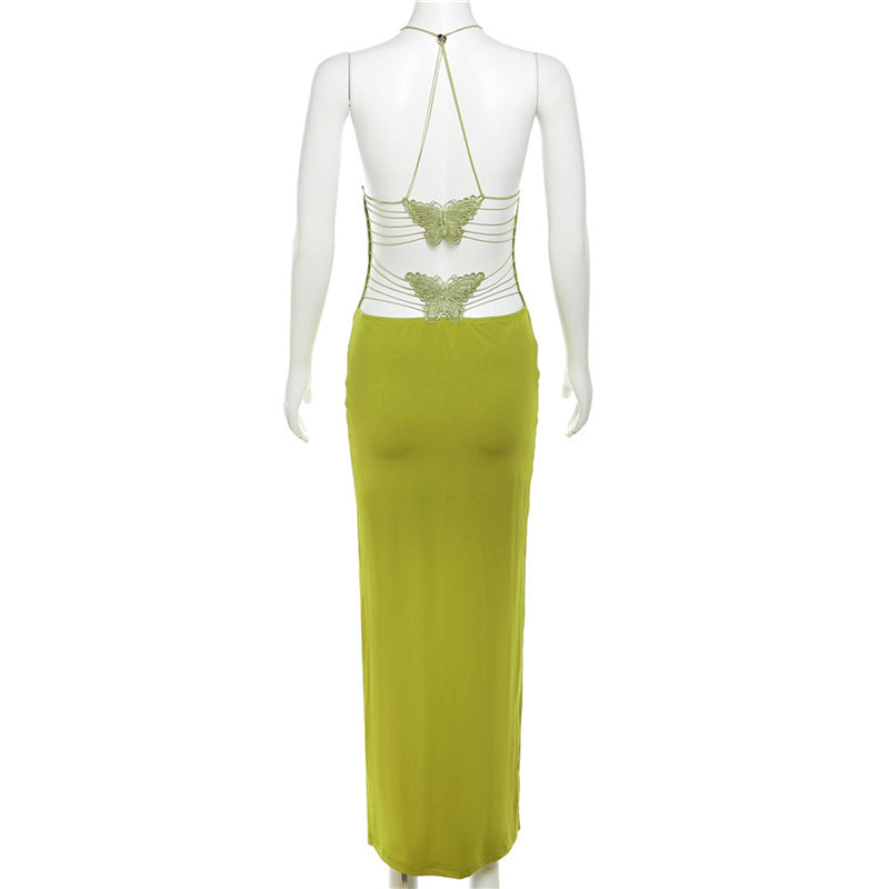 Autumn Women's Sexy Low Back Lace-Up Halter Neck Slim Bodycon Dress 23