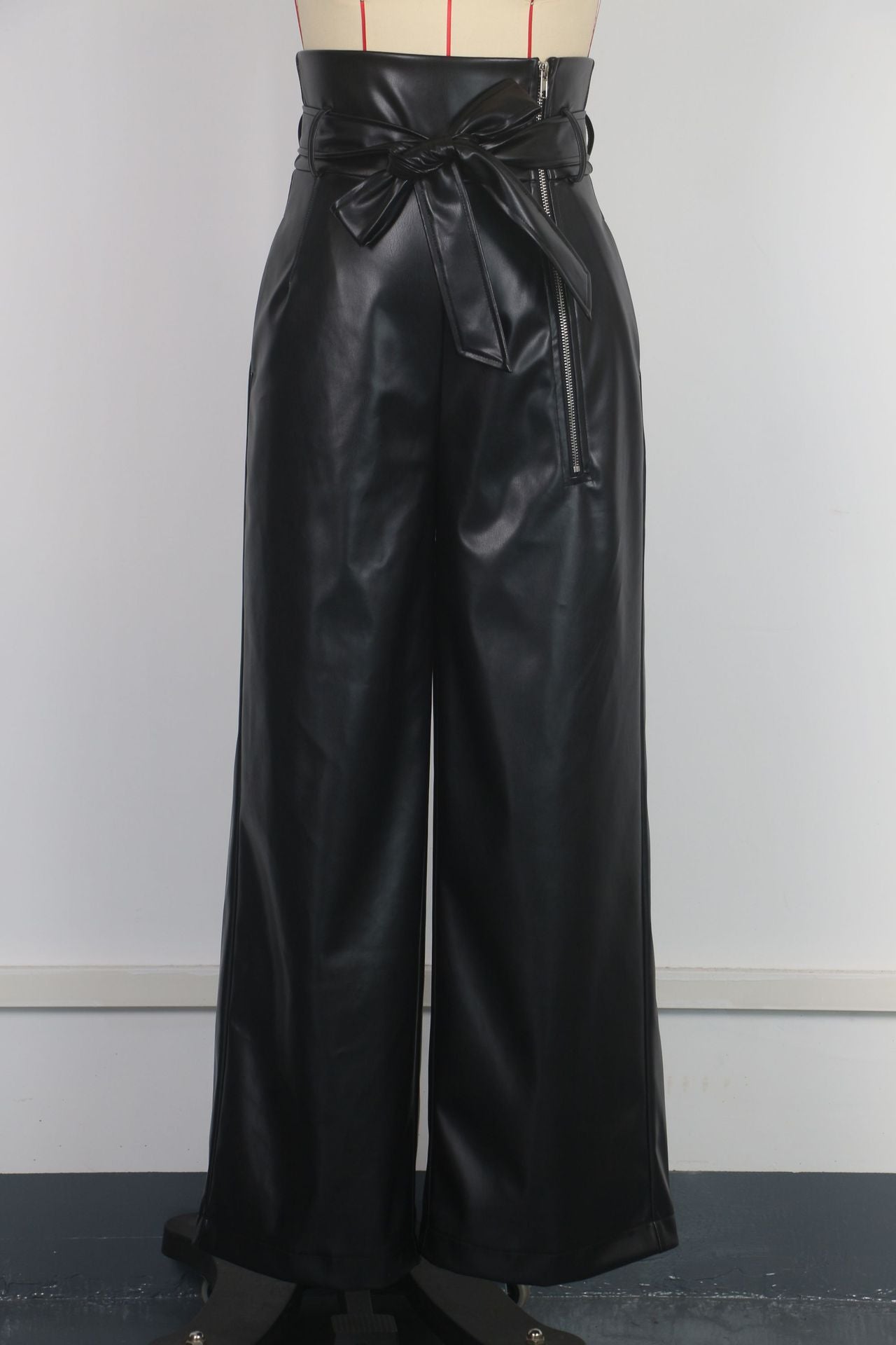 Women Belt Zipper Casual pu Leather Pants 10