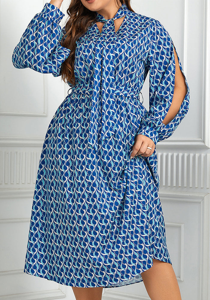 Plus Size Women Printed Puff Sleeve Dress