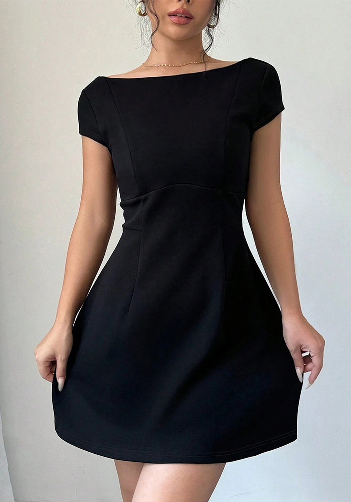Women Elegant Backless Short Sleeve Dress