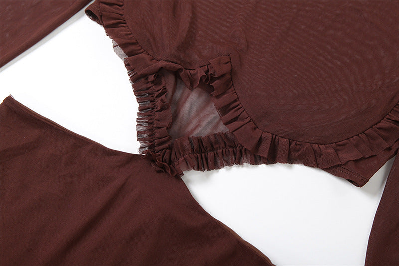 Women autumn sexy mesh patchwork see-through long-sleeved dress 13