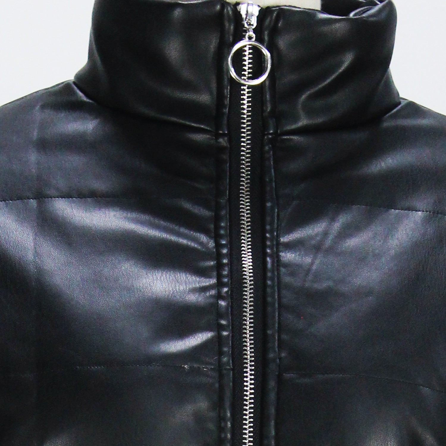 Women's High Collar Zipper Solid Color Long Sleeve Short Cotton-Padded Coat