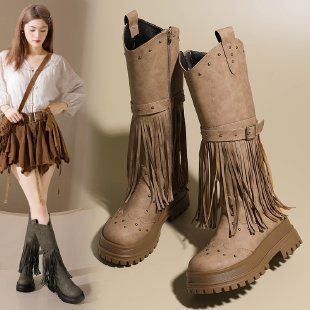Plus Size Riding Boots with Fringe & Buckle  Mid-Calf Shoes for Women 3