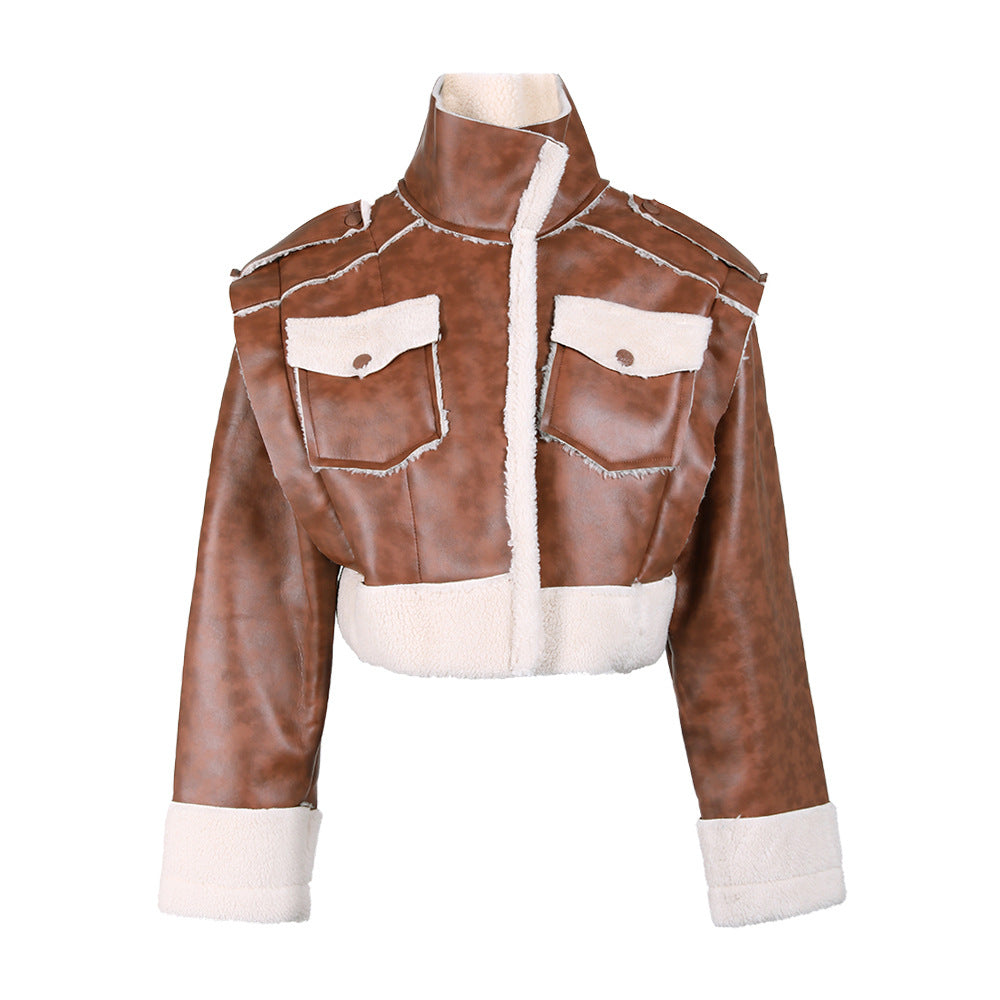 Winter Color Matching Lambswool Fur Trend Coat 5