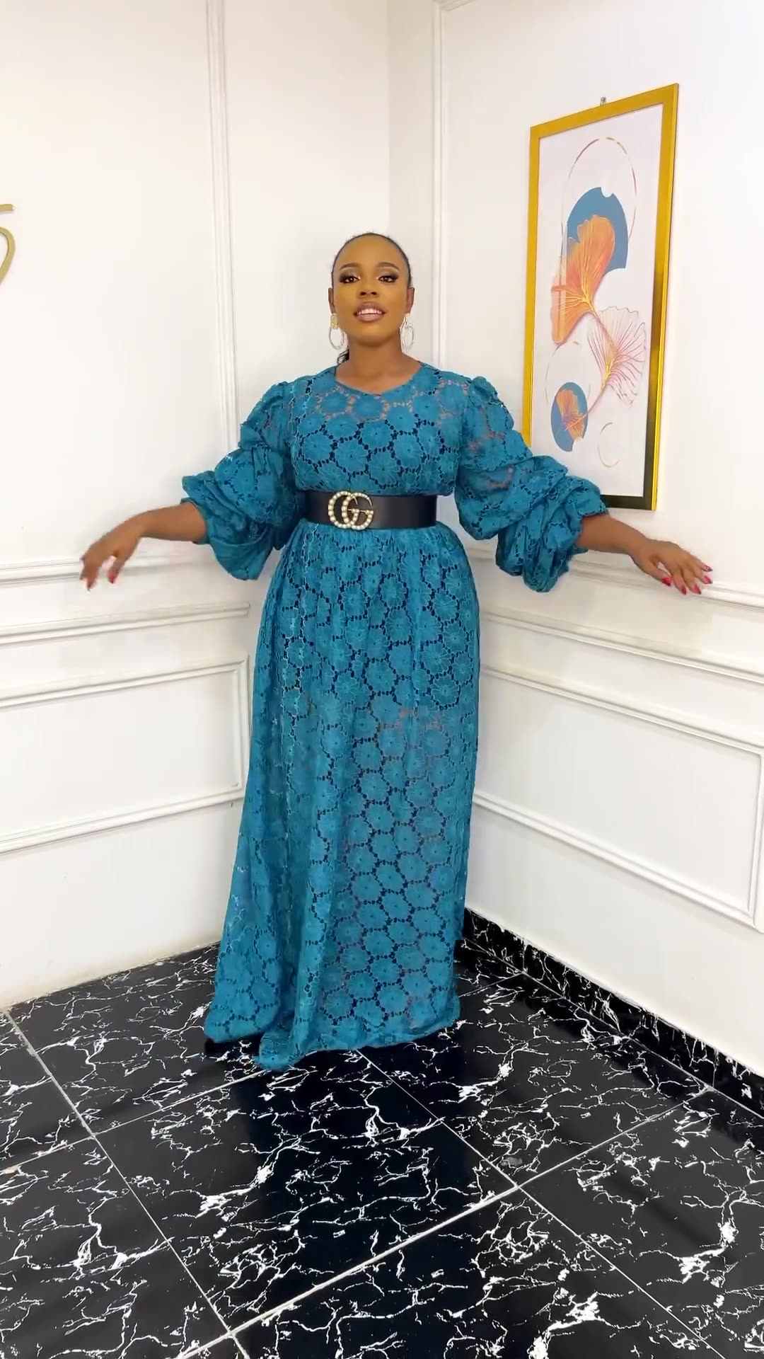 Plus Size Women African Round Neck Lace Dress 8