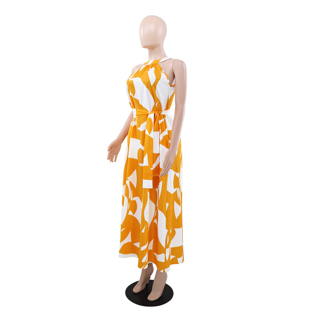 Women Print Halter Neck Summer Elegant Dress 4