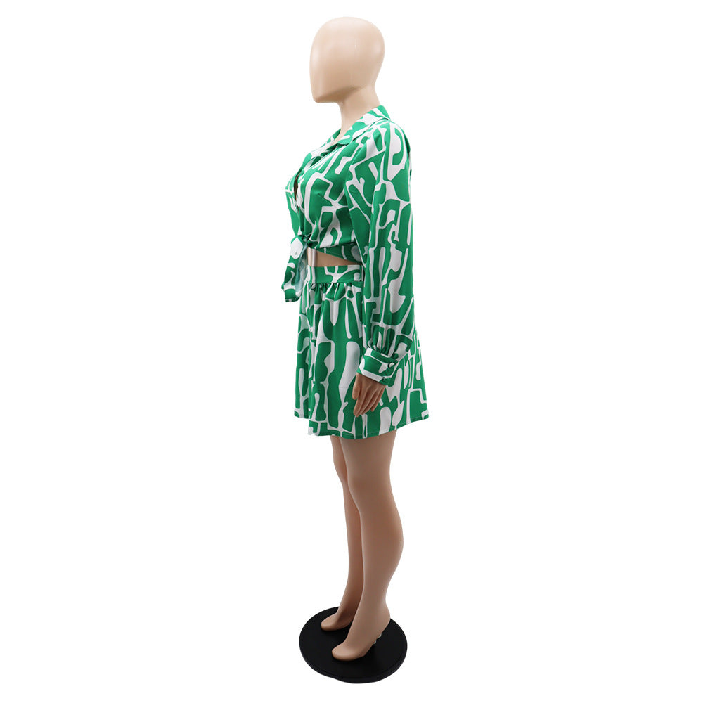 Loose Printed Long Shirt Casual Women's Shorts Set Summer Two-Piece Set 14