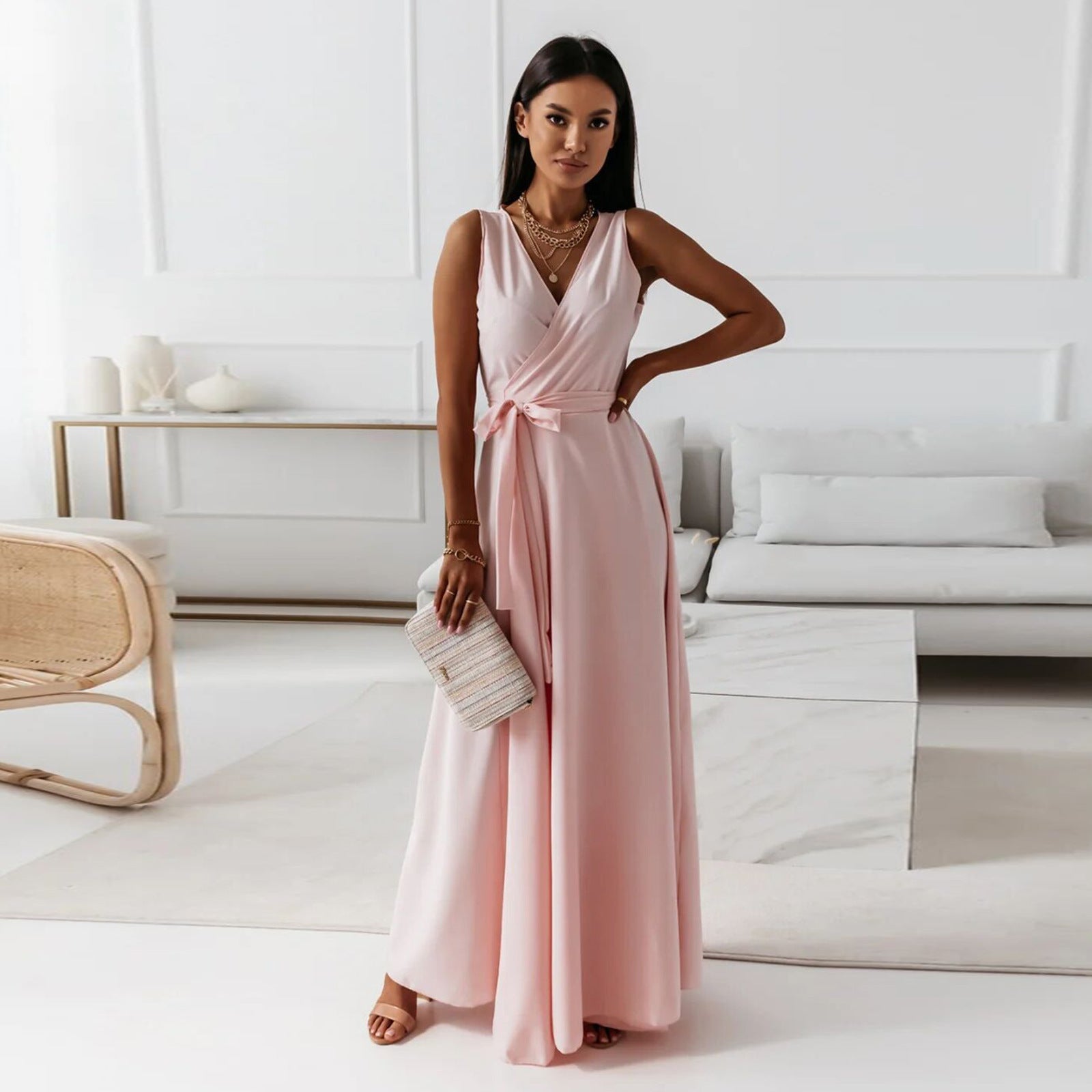 Women Solid V-Neck Maxi Dress 10
