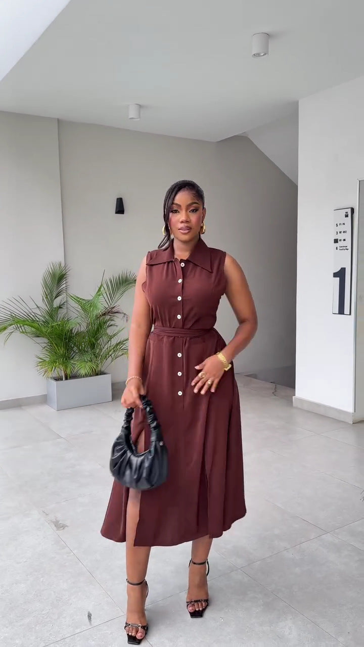 African Women's Loose Elegant Belt Slim Fit Vest Dress Plus Size Trendy Maxi Dress