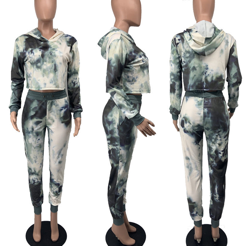 Tie Dye Hooded Sports Long Sleeve Loose Hoodies Pants Two Piece Set 10
