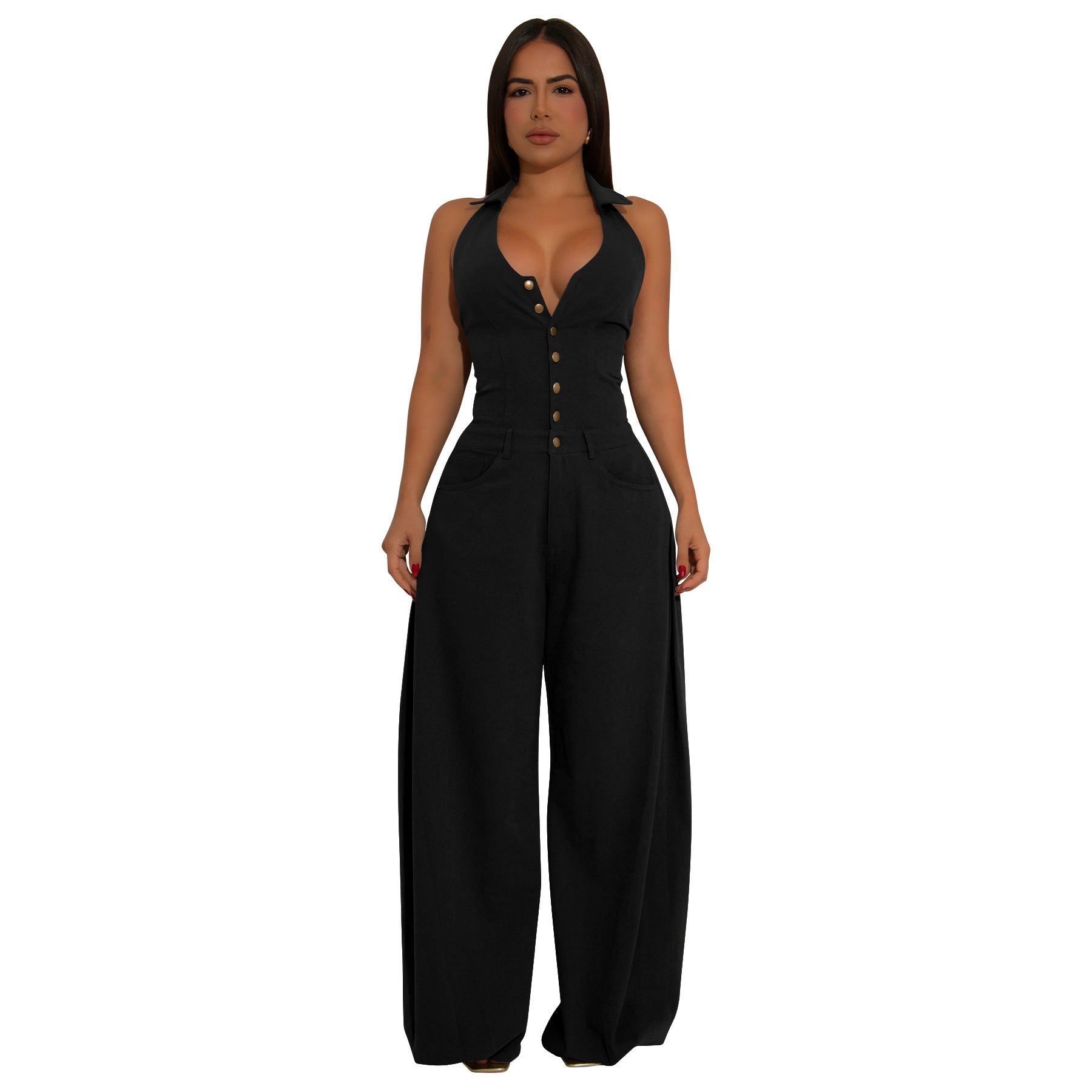 Women Pocket Sleeveless Backless Casual Jumpsuit 7