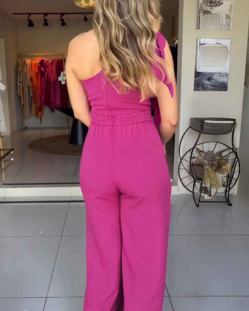 Bow One-Shoulder Jumpsuit