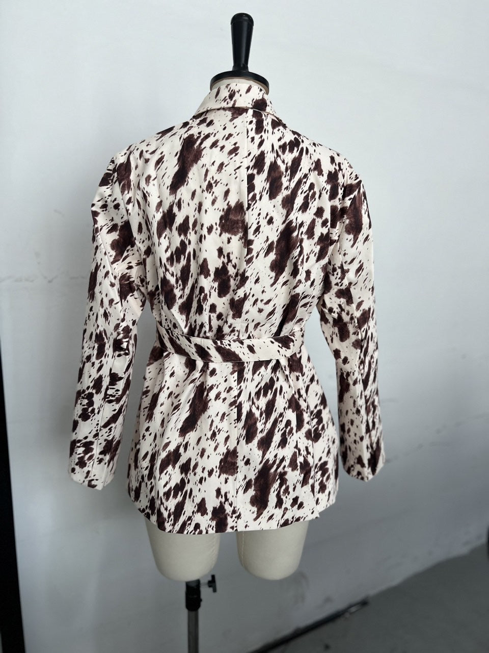 Women Fall Career Brown Printed Long-Sleeved Blazer Coat 10