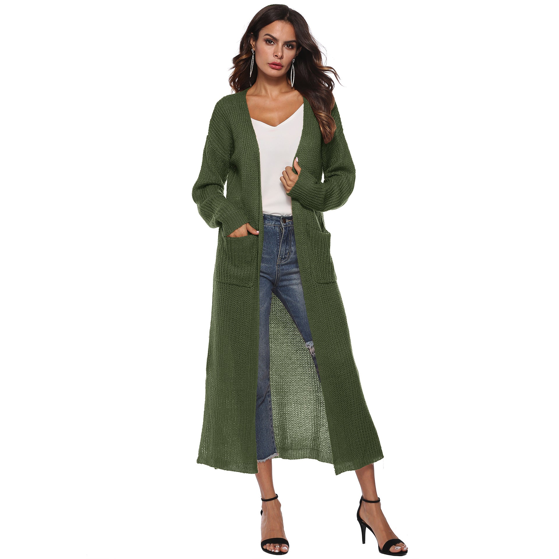 Women thin long coat with large pockets and slits 9