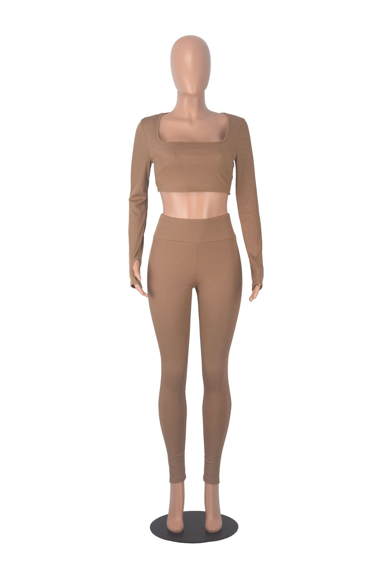 Autumn And Winter Fashionable Sports Square Collar Yoga Two-Piece Pants Set 13