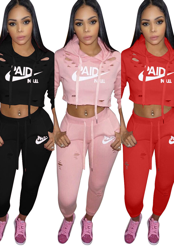 Women's Autumn & Winter Letter Printed Slim-Fitting Casual Two-Piece Pants Set