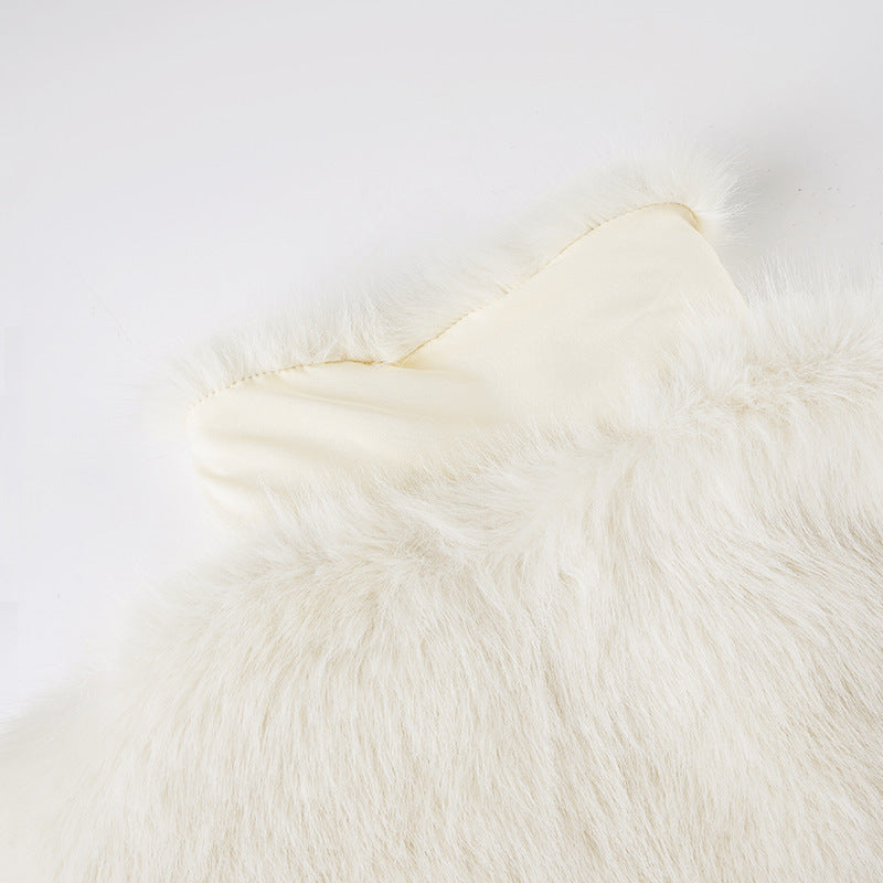 Women fall/winter faux furry metal Pu-Leather buttoned turndown collar top 18