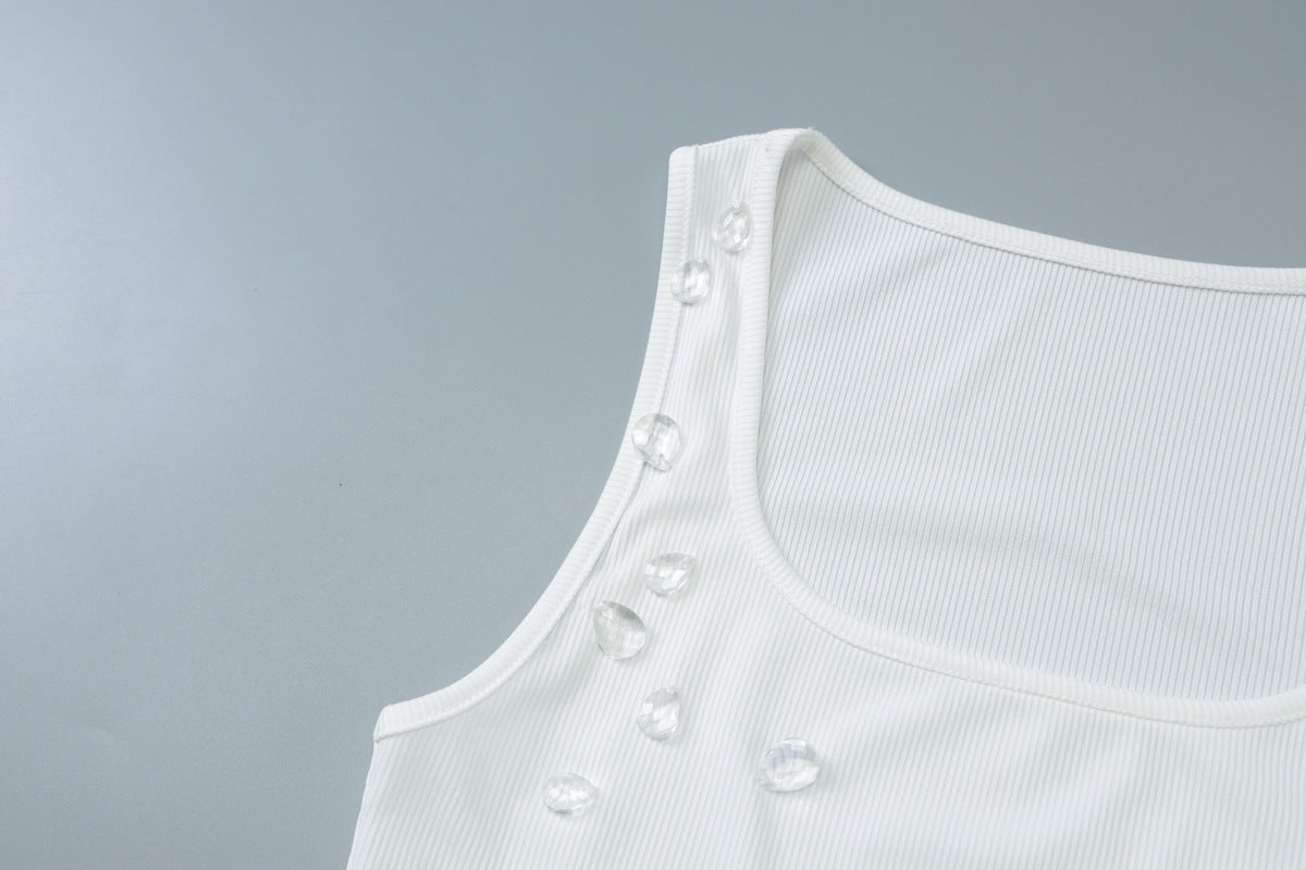 Women's summer fashion Style slim Slim Fit Beaded Sleeveless Bodycon Dress 15