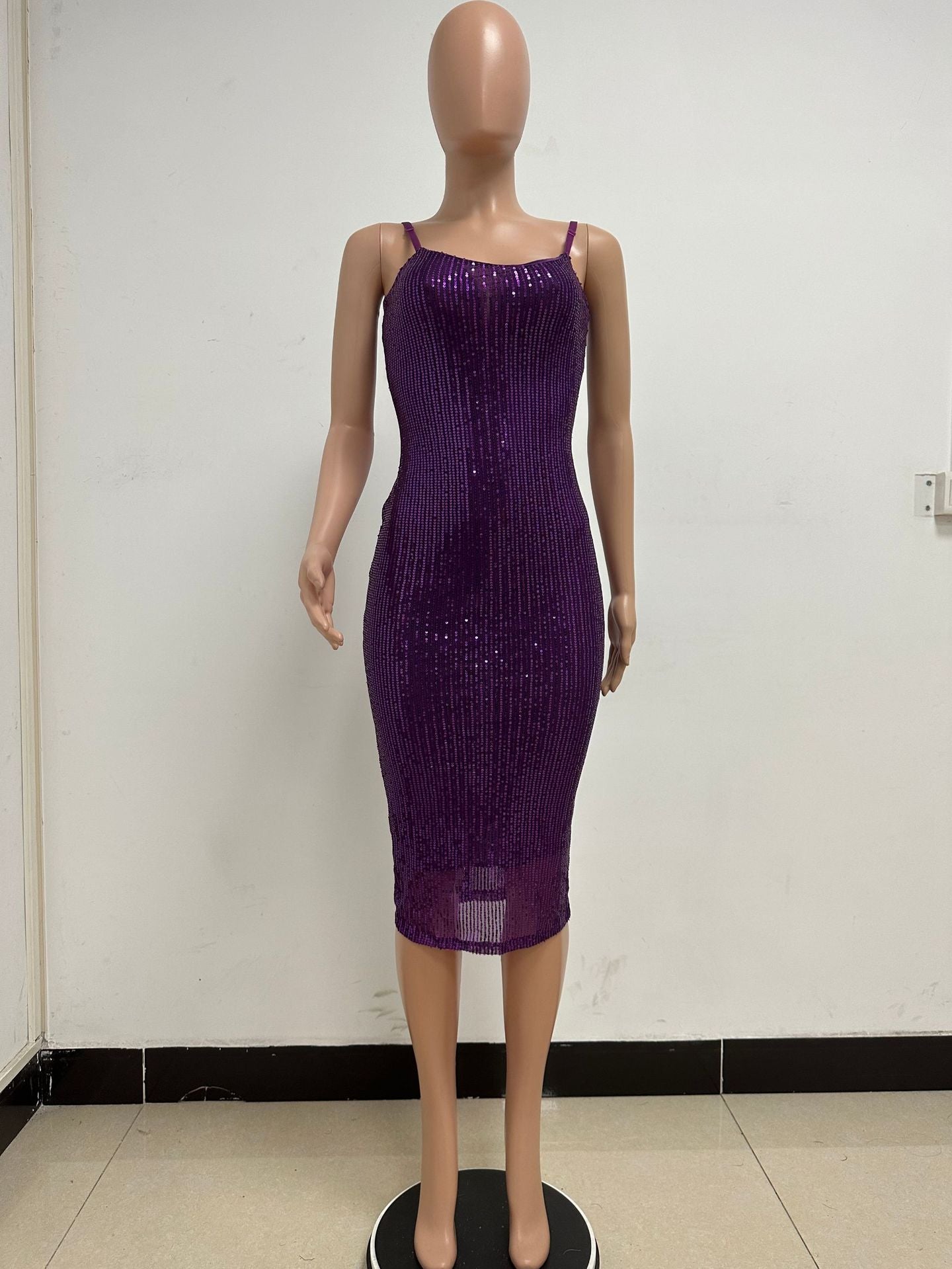 Summer Women's Sleeveless Low Back Straps Sequin Party Dress 55