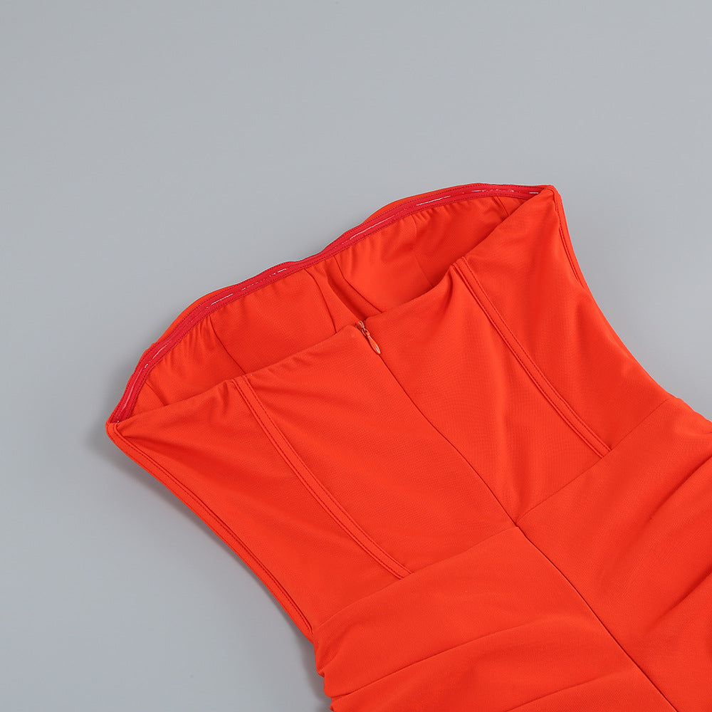 Women Sexy Strapless Backless Skirt Ruffled Slit Dress 22