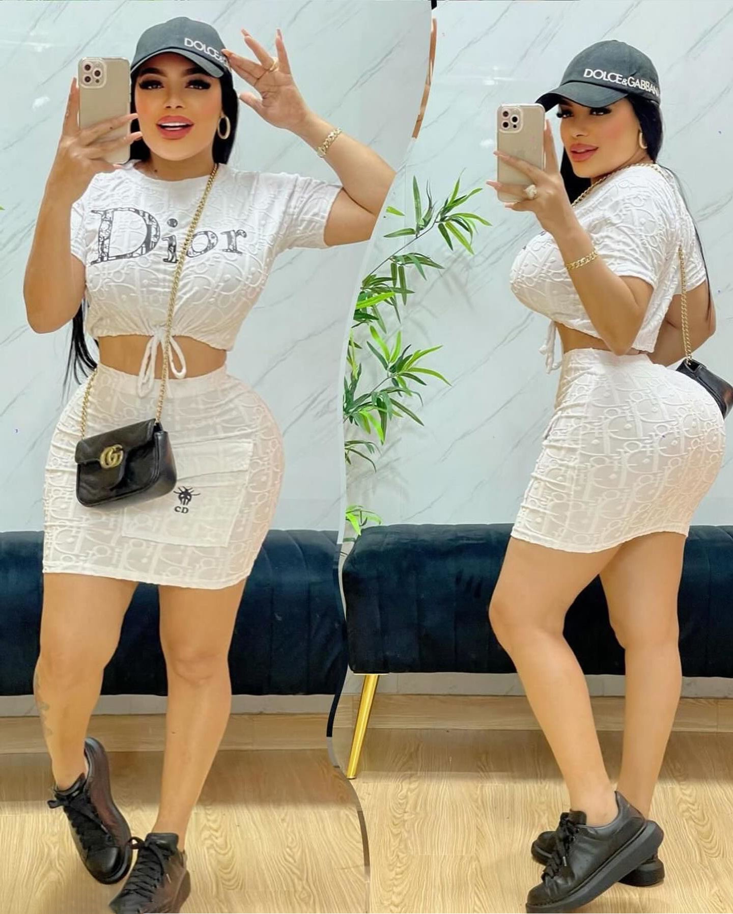 Women's Fashion Casual Ladies Short Sleeve and Short Skirt Set 5