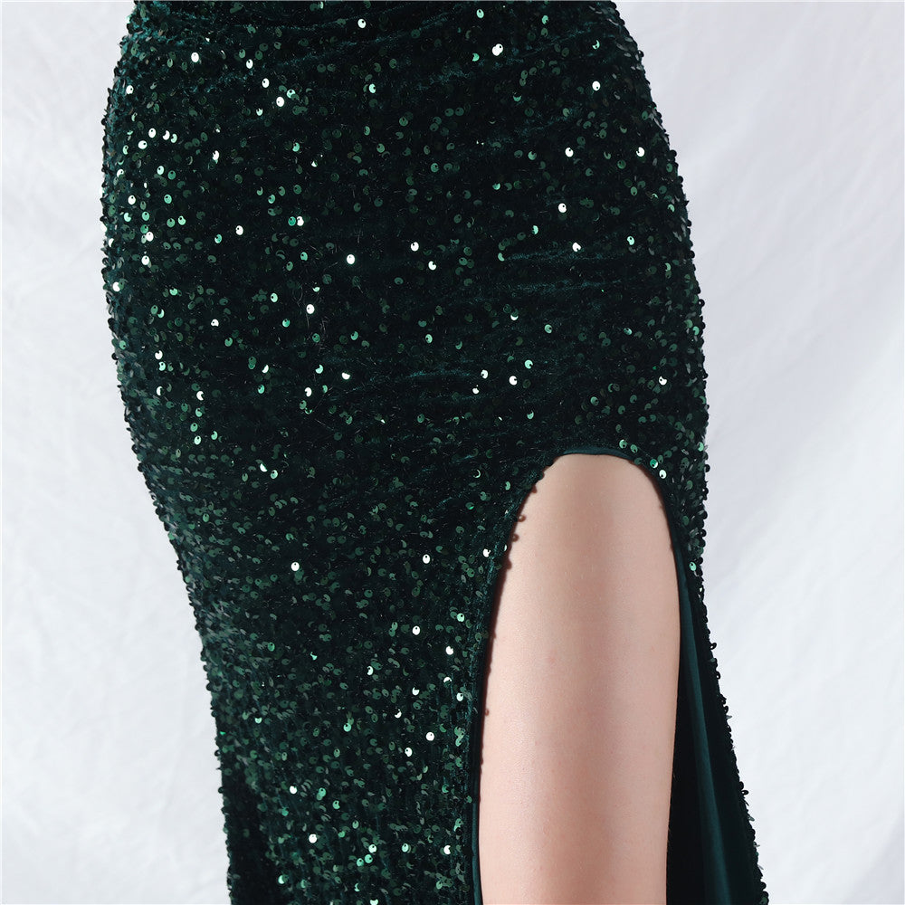 Women palace fishbone vest-ordered ostrich plush bottom sequined evening dress 35