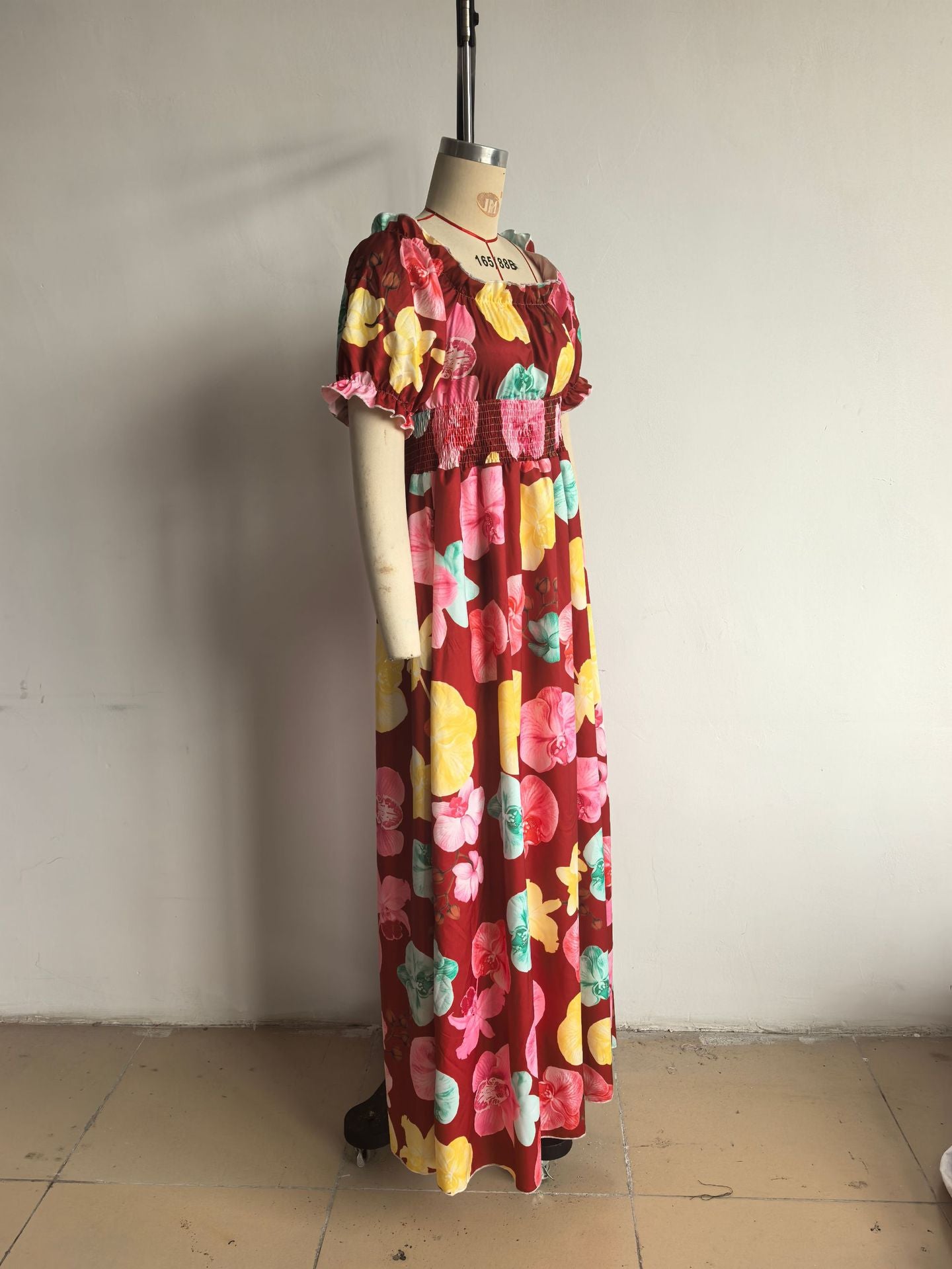 Women Summer Puff-Sleeve Printed Strap Dress 32