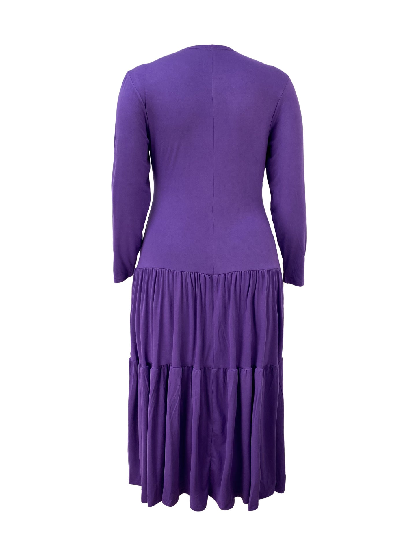 Plus Size Women Round Neck Solid Pleated Dress 14