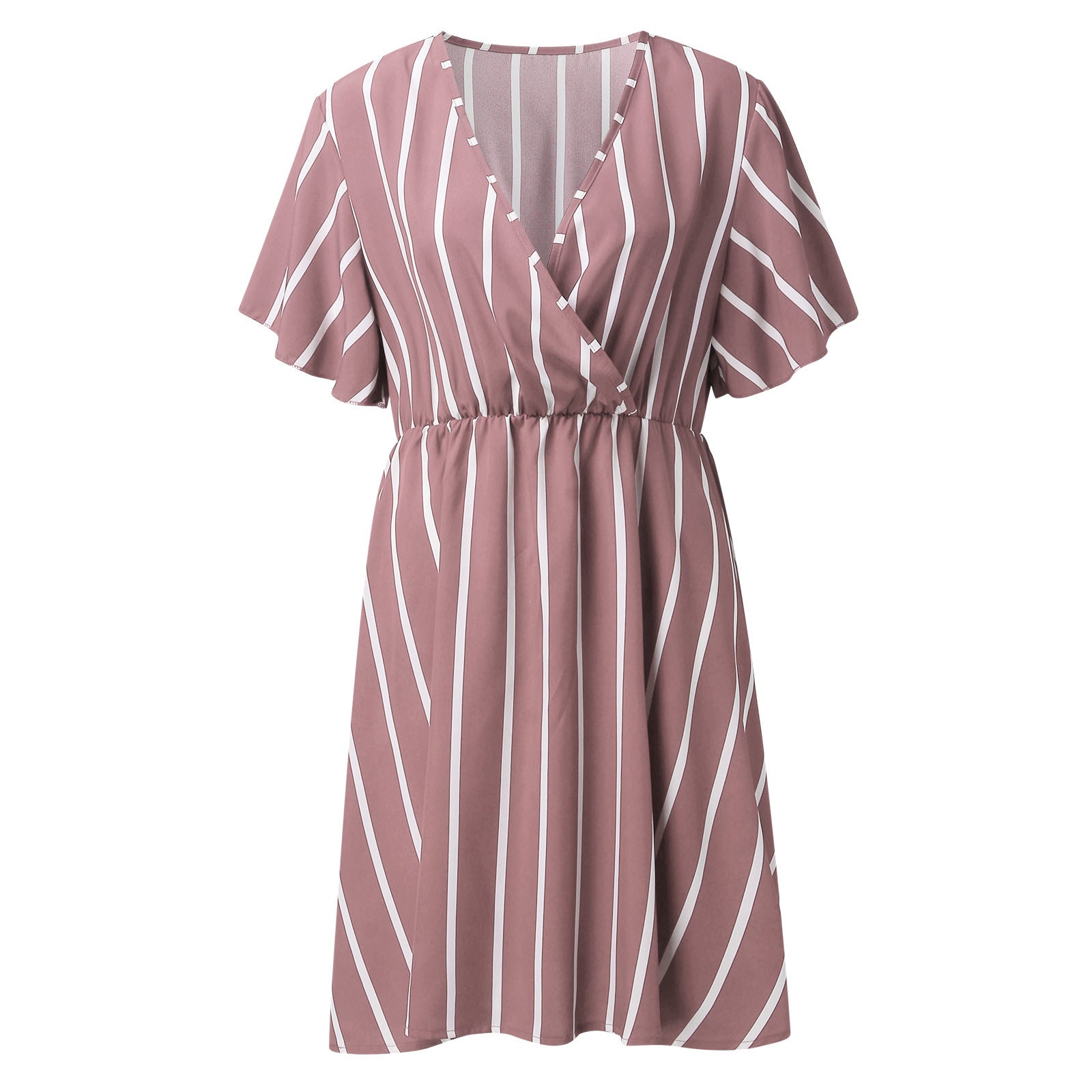 Plus Size Women Striped V-Neck Short Sleeve Loose Bohemian Dress 21