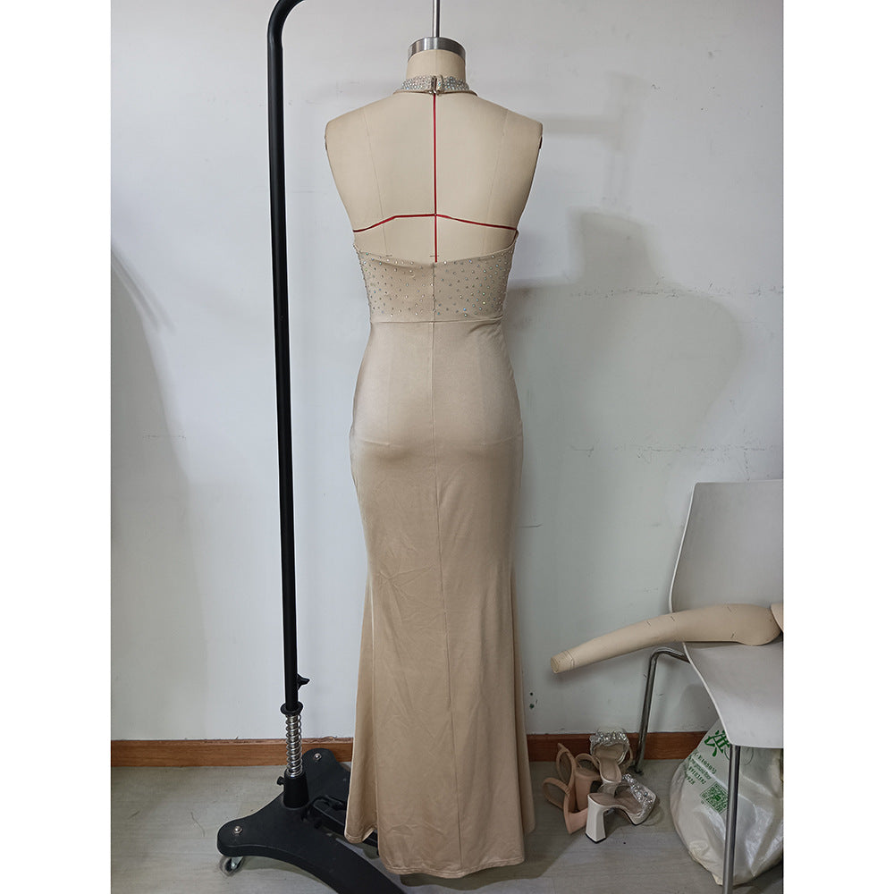 Summer Beaded Mesh Strap Sexy Fishtail Evening Dress 7