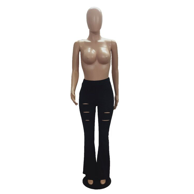 Women's Classic High Waist Slim Cropped Ripped Trousers Women's Pull Up Pants 26