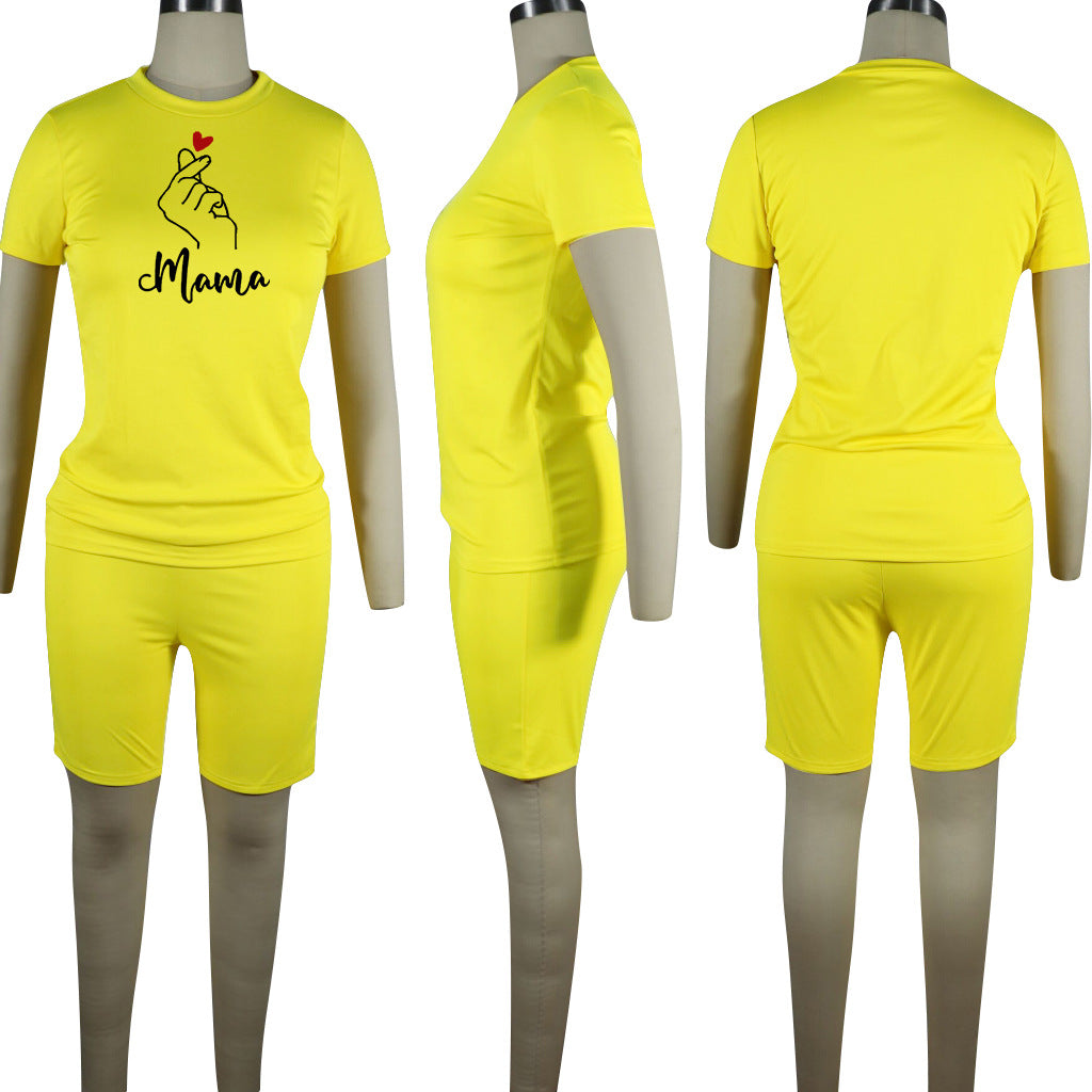 Women's Mother's Day print sports two-piece shorts set 24
