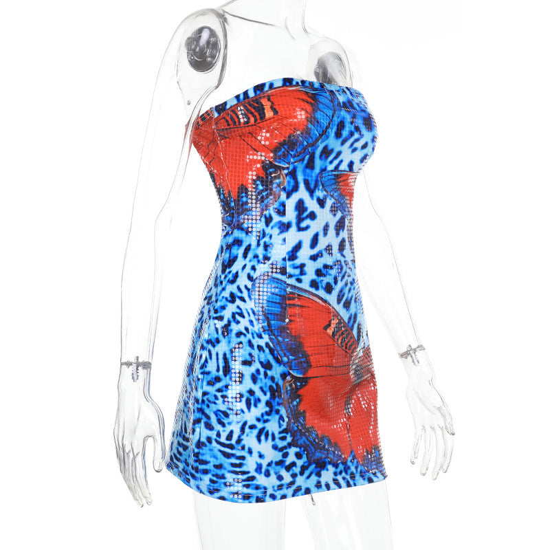 Women Sexy Sequin Strapless Bodycon Dress 9