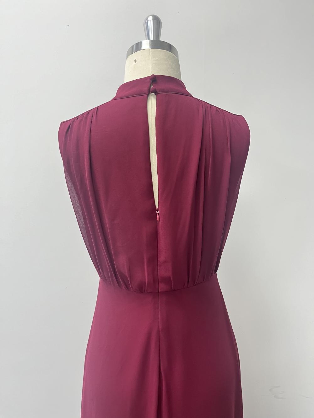 Women spring Summer Stand Collar Sleeveless elegant chiffon zipper slit evening dress 11