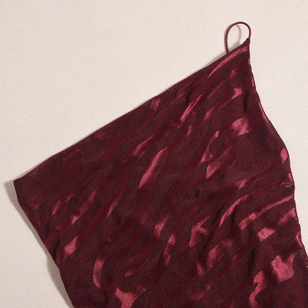 Autumn Women Low Back Slit Lace-Up Jacquard Strap Dress 10