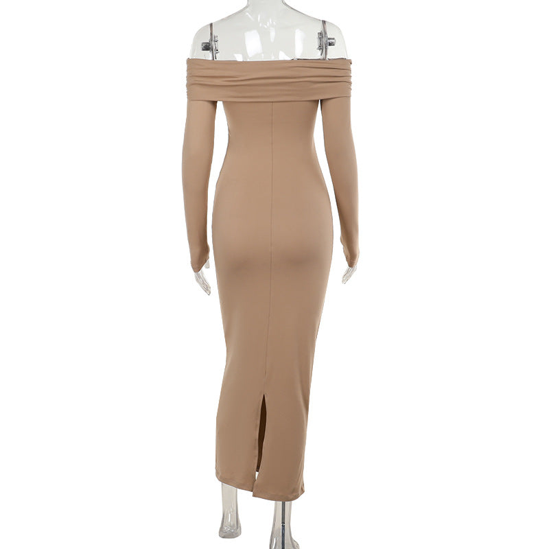 Autumn And Winter Chic Sexy Off Shoulder Long-Sleeved Slim Long Dress 7