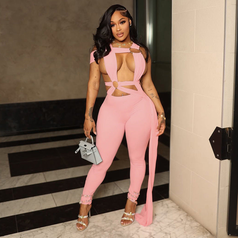 Women's Spring and Summer Ring Hollow Strap Jumpsuit 6