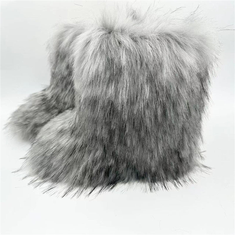 Women Furry Mid-length Snow Boots 18
