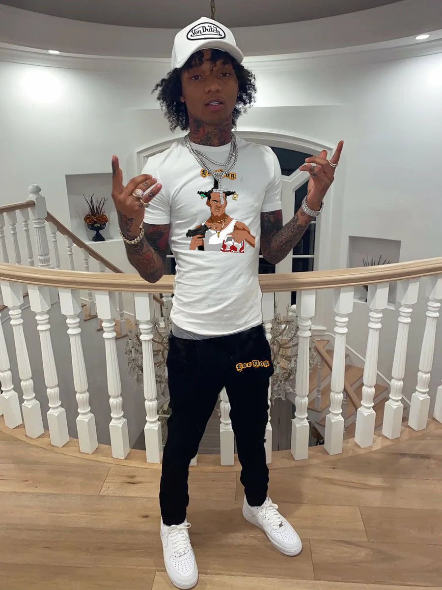 Summer suitable t-shirt set pattern sportswear top + trousers summer sports suit 4