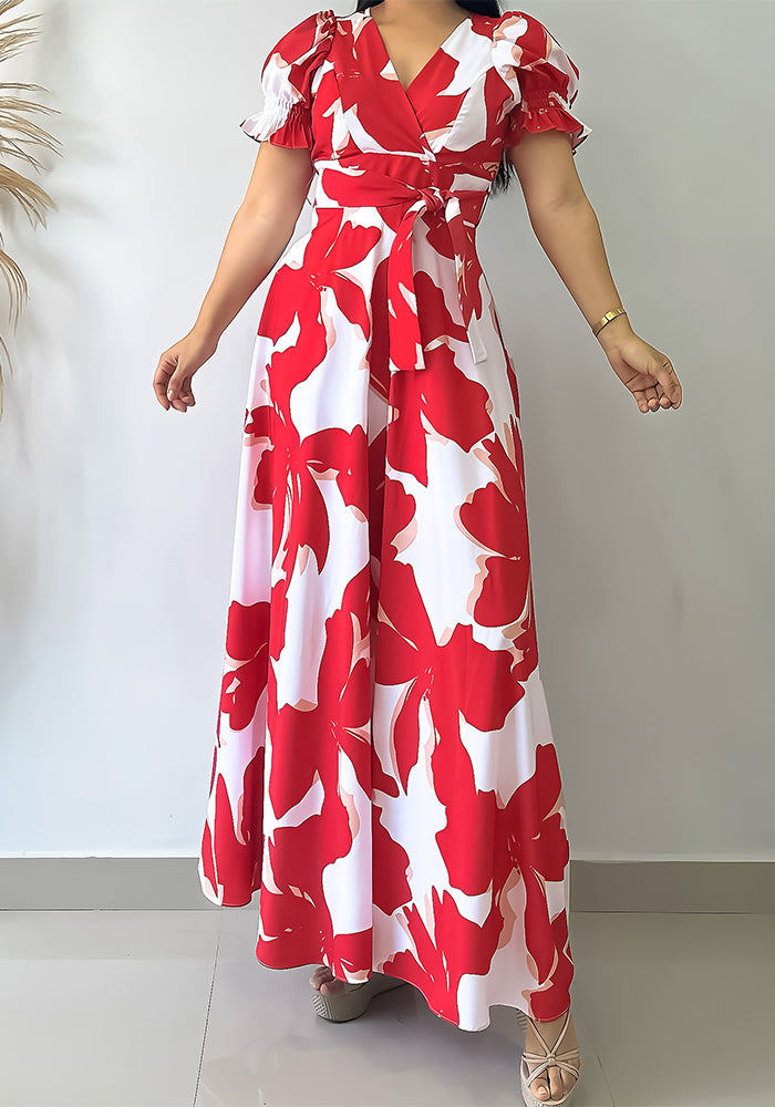 Women Casual Printed V-neck Dress