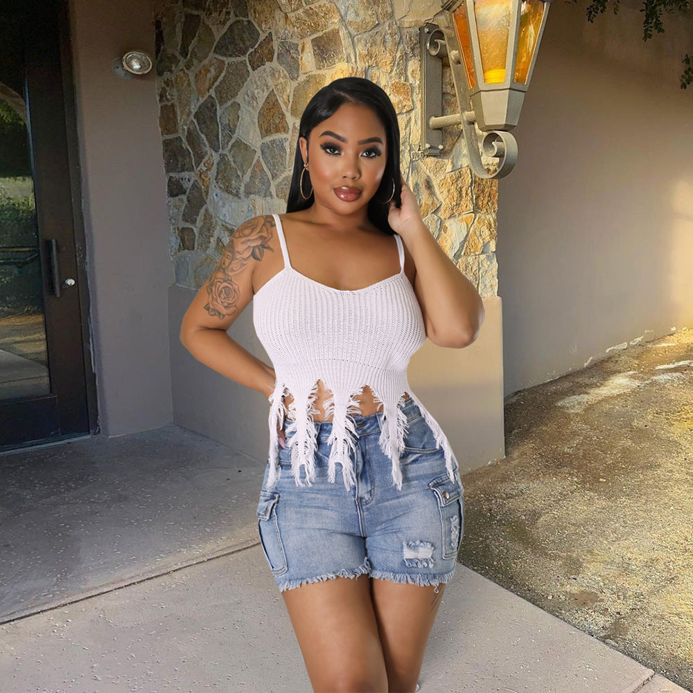 Women's Summer Strap Tassel Trendy Sexy Knitting Top 3