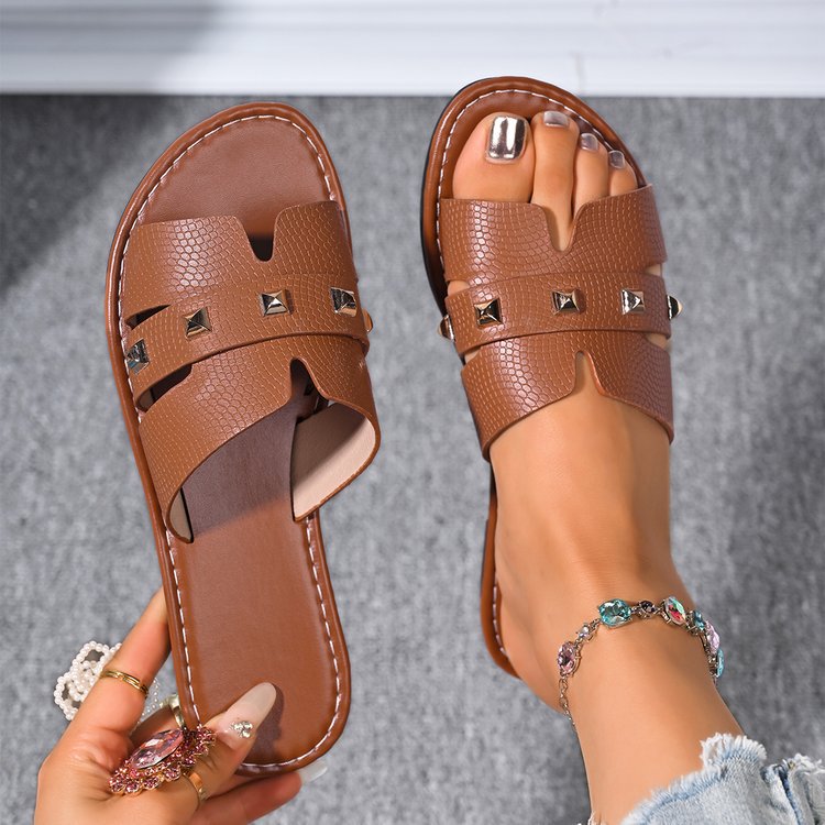 Plus Size Women's Solid Color Summer Flat Slippers Casual Open Toe Sandals 6