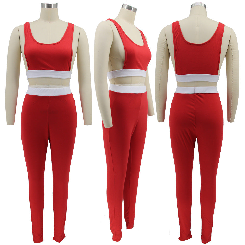 Women summer sexy vest and trousers Patchwork sports two-piece set 9