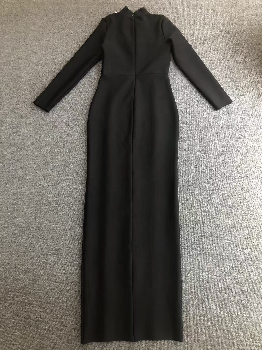 Women Black Elegant Mesh Diamond Split Dinner Long Sleeve Bandage Dress 8