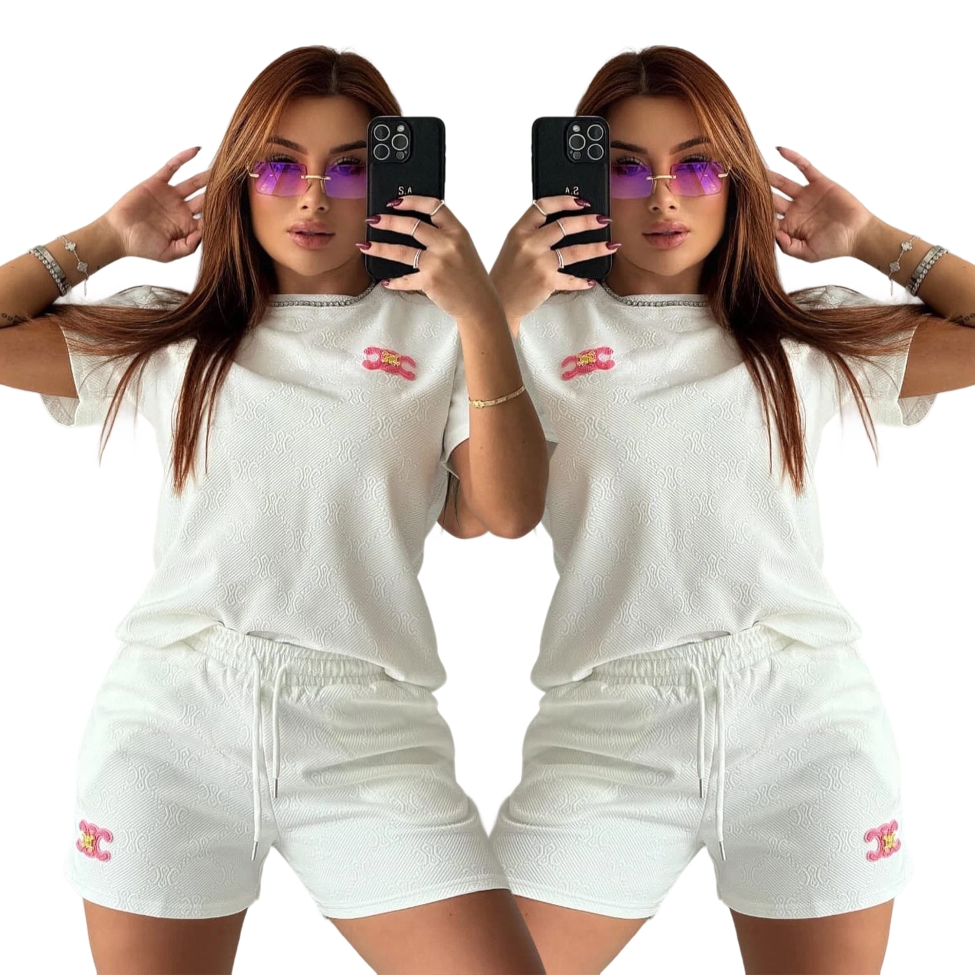 Fashion Casual Women's Jacquard Short Sleeve Shorts Set 7